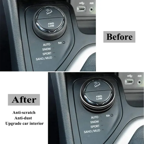 Vista 4 de Cubierta de perilla 4WD compatible con Jeep Cherokee Compass Renegade, perilla de botón de interruptor de control de consola central 4WD (Negro)