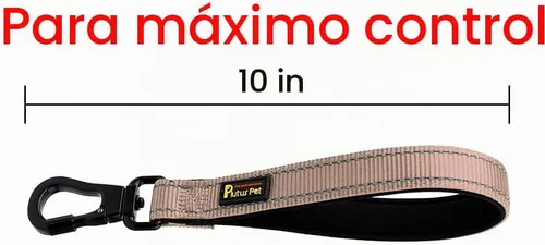 Vista 6 de PLUTUS PET Correa corta para perro, mango acolchado de nailon reflectante, correa de tráfico fuerte con clip de mosquetón, perfecta para perros Beige
