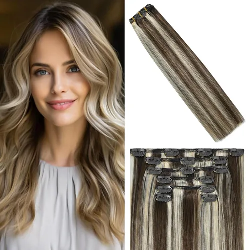 Vista 44 de WindTouch - Extensiones de cabello humano liso con pinzas, color negro azabache, 2.47 onzas, N.° 1, 12 pulgadas, 7