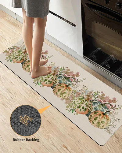 Vista 4 de Tapete de baño antideslizante con hojas y calabazas, de secado rápido y absorbente, de tierra de diatomeas, para fregadero de cocina, lavable