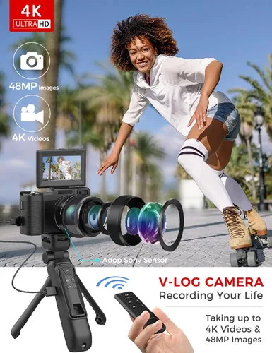 Vista 2 de Cámara Digital 4K con Kit de Accesorios para Creador, Cámara de Vlogging de 48MP con Control Remoto para Vloggers, Enfoque Automático, Pantalla