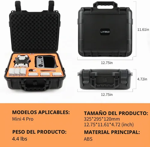 Vista 6 de Estuche de transporte compatible con DJI Mini4k o Mini4 Pro y accesorios Para entusiastas de los viajes y fotógrafos, protección dura, ligera