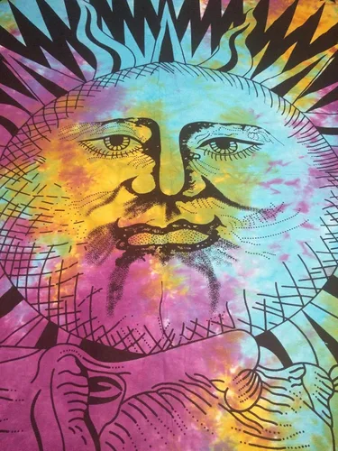 Vista 4 de Popular Handicrafts Tapiz para colgar en la pared, diseño hippie, sol, luna, bohemio, hippie, psicodélico, indio, tapices, colcha, 84 x 90 pulgadas
