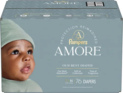 Vista 13 de Pampers Amore, tamaño 0 (hasta 10 libras), 76 unidades, nuestro mejor pañal, hipoalergénico y sin fragancia, hasta 100% a prueba de fugas, suave