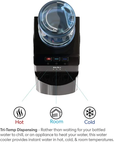 Vista 4 de Brio Dispensador de enfriador de agua de carga superior de edición limitada, acero inoxidable negro, agua caliente y fría, cierre de seguridad