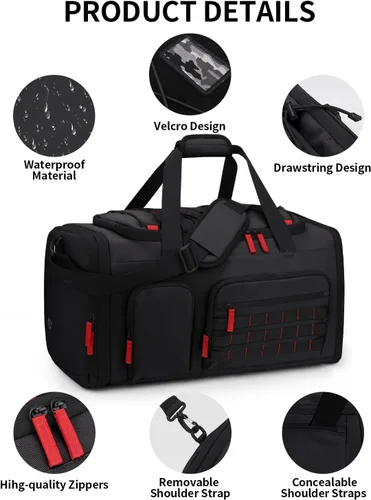 Vista 3 de Bolsas de gimnasio para hombres y mujeres, bolsa de viaje deportiva de 45 litros con compartimento para zapatos, mochila de noche 3 en 1