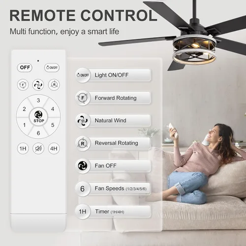Vista 7 de Ventiladores de techo de 52 pulgadas con luces, ventilador de techo rústico de granja y control remoto, motor reversible de 6 velocidades