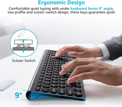 Vista 4 de LeadsaiL Combo de teclado y mouse inalámbricos, mouse USB inalámbrico y teclado de computadora, compacto y silencioso para computadora portátil