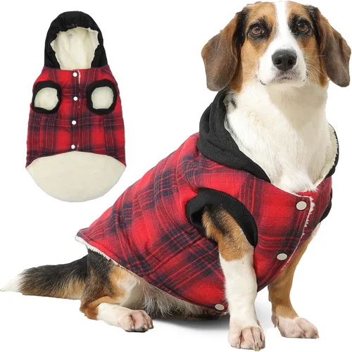 Vista 30 de vecomfy - Sudadera con capucha para perro, forro polar y algodón, extra cálida, para invierno, chaqueta para perro pequeño, abrigos con capucha