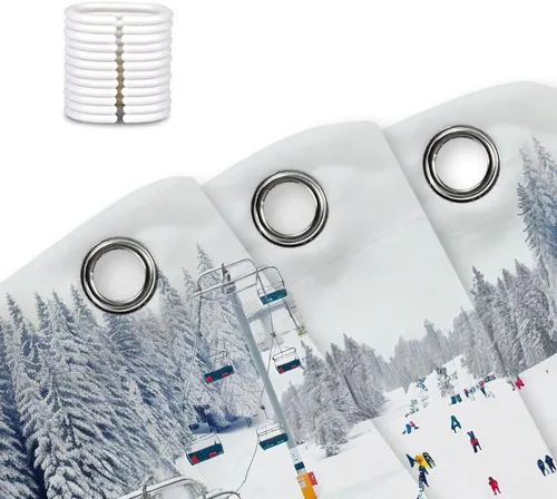 Vista 8 de NYMB Cortina de ducha deportiva, para invierno, vacaciones, viajes, nieve, esquí, teleférico, tela de poliéster, para baño, juego de accesorios