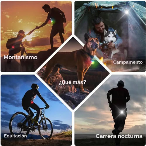 Vista 7 de Luces de perro para caminar por la noche, 4 modos IP68 impermeable collar de perro luz para clip nocturno, recargable de alta capacidad con 2 cables