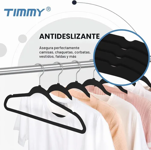Vista 5 de TIMMY Paquete de 50 perchas de terciopelo para ropa, 17.7 pulgadas, negro