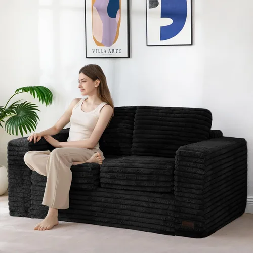 Vista 29 de MAXYOYO Sofá de 3 plazas para sala de estar, sofá sin hueso, cómodo puf con burbujas para apartamento, no necesita montaje, color beige
