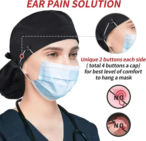 Vista 5 de Scrub Caps for Women Surgical Caps Nurse Hat Functional Ponytail Holder for Long Hair Single or Satin-Lined