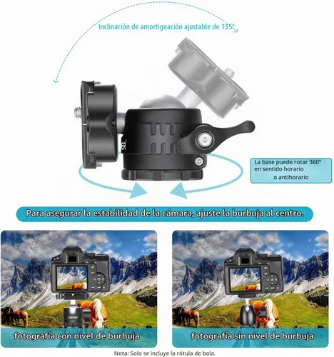 Vista 5 de NEEWER 28mm Junta de Bola de Trípode de Bajo Perfil con Rotación Panorámica de 360°, Placa de Liberación Rápida de 1/4" Tipo Arca y Nivel