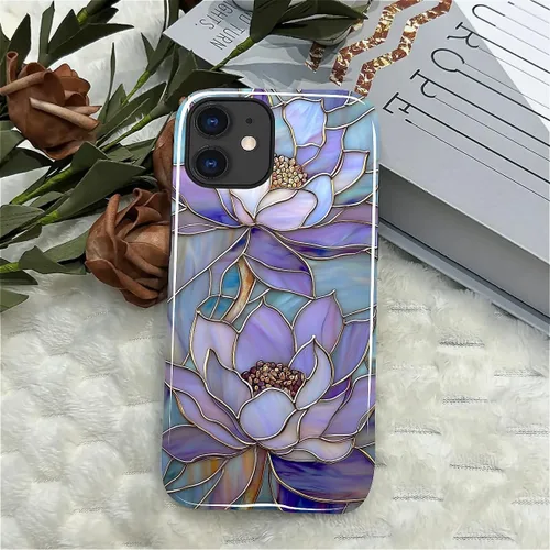 Vista 7 de ZHEGAILIAN Funda para iPhone 11, carcasa dura a prueba de golpes + silicona suave 2 en 1 híbrida, parachoques a prueba de caídas - Vidrio manchado