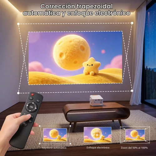 Vista 4 de Mini proyector portátil giratorio con enfoque electrónico y Auto Kyestone