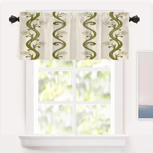 Vista 90 de Shrahala Art Nouveau Floral Pattern Blackout Curtain Tiers, Delicate Vine and Flower Design Kitchen Valance Light Blocking Tier Drapes with Rod