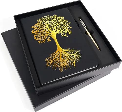 Vista 12 de Veway Juego de regalo de diario y bolígrafo de mandala - Diario de cuero vegano con bolígrafo - Diario profesional para mujeres u hombres - Juego