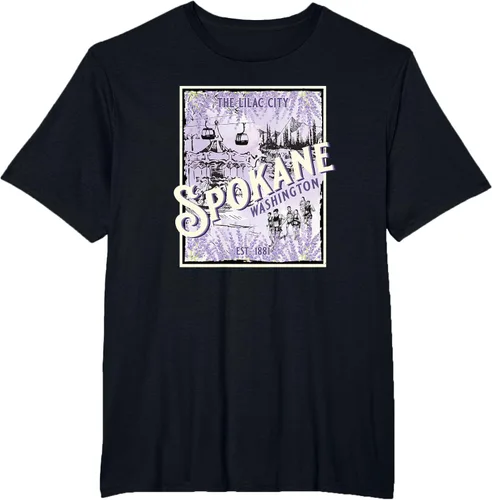 Vista 34 de Camiseta vintage Spokane Washington The Lilac City Carousel Waterfall, Negro