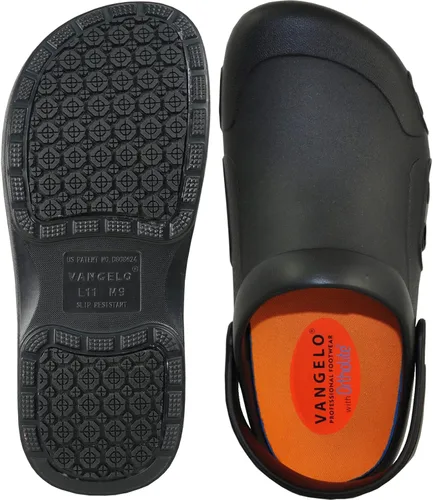 Vista 4 de VANGELO Zuecos profesionales antideslizantes para hombre, zapatos de trabajo para enfermera, zapatos de chef, zapatos de chef, color negro, blanco