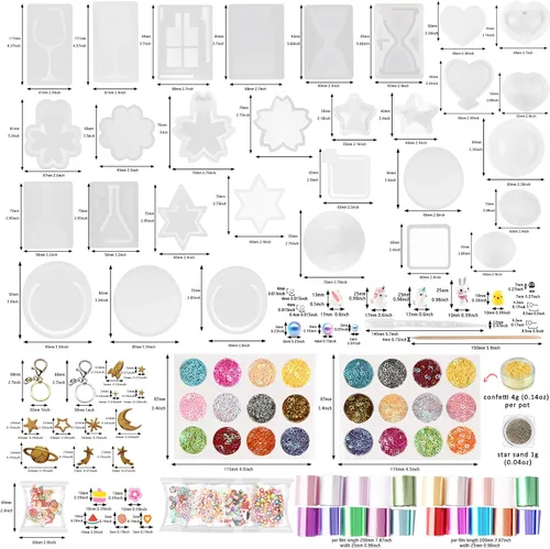 Vista 6 de Funshowcase Paquete de moldes de silicona para coctelera de resina, suministros de joyería, 132 kits