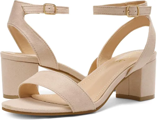 Vista 2 de DREAM PAIRS - Sandalias de tacón grueso y bajo para mujer, con correa al tobillo y puntera abierta, sandalias elegantes para fiestas