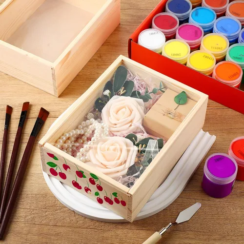 Vista 6 de Thyle 6 cajas de madera sin terminar con tapas acrílicas, pequeñas cajas de madera sin terminar, regalo para manualidades, suministros de flores