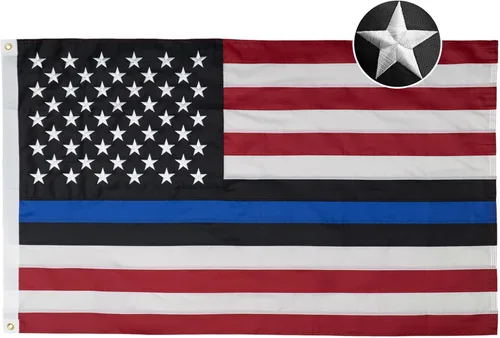 Vista 8 de ROTERDON Bandera de línea azul fina de 3 x 5 pies para exteriores, banderas bordadas de nailon 210D de policía resistentes, color vivo con 2 ojales