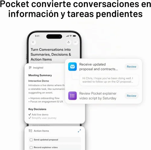 Vista 2 de Pocket Grabadora de voz AI, transcripción automática, tomador de notas AI Rosa bebé