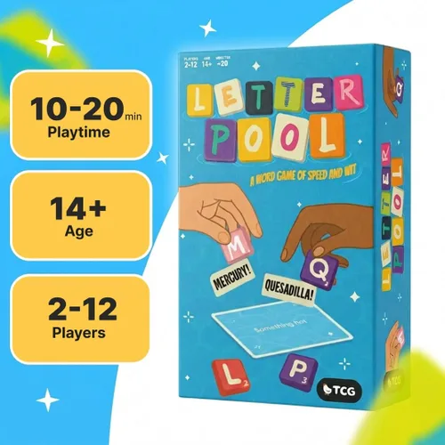 Vista 4 de Letterpool: 2-12 jugadores juegos de mesa para adultos, familia, adolescentes, trivias, mezcla de juegos de palabras y cartas, divertidos y fáciles