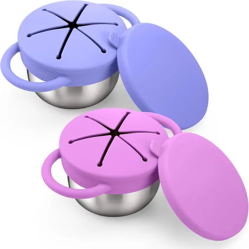 Vista 8 de Paquete de 2 Tazas de Aperitivos de Acero Inoxidable para Niños Pequeños - 9 OZ Recipientes de Aperitivos para Bebés a Prueba de Derrames