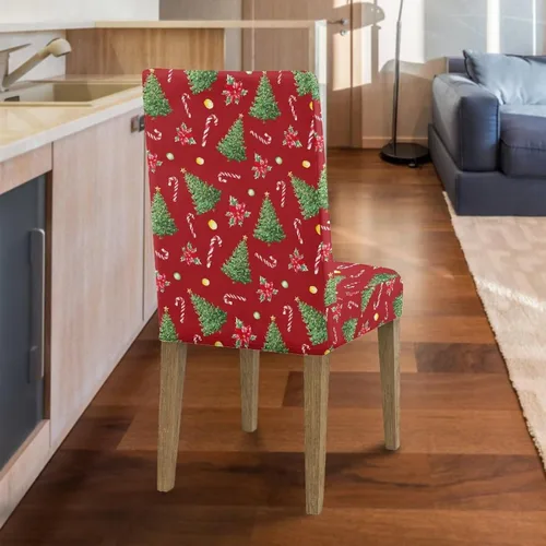 Vista 6 de HUGS IDEA Juego de 2 fundas para sillas de comedor con diseño de árbol de Navidad, jacquard, fundas protectoras para sillas Parsons de bastón