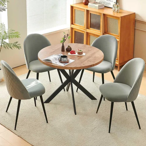 Vista 16 de Homedot Juego de mesa de cocina y comedor para 4, mesa de comedor de madera de nogal, redonda y tapizada, juego de sillas laterales de cocina