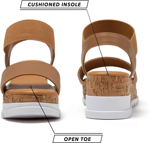 Vista 3 de katliu Sandalias de plataforma de cuña para mujer, sandalias de plataforma de corcho con correa elástica