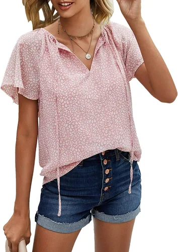 Vista 4 de Mansy - Blusas sueltas de verano con cuello en V y estampado floral para mujer