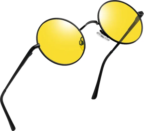 Vista 16 de Joopin - Anteojos de sol retro pequeños redondos hippie con círculo polarizado, protección UV400, metal, para hombres y mujeres