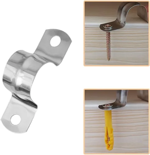 Vista 7 de Paquete de 20 correas rígidas de acero inoxidable con pernos de expansión, abrazaderas de soporte en U de dos agujeros para cable de conducto, clips