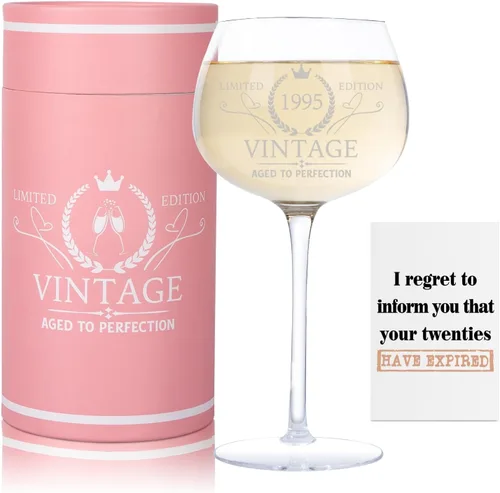 Vista 16 de Regalos de cumpleaños número 30 para mujer, copa de vino vintage 1996 grabada para ella, decoraciones de cumpleaños de 30 años regalos para mujeres