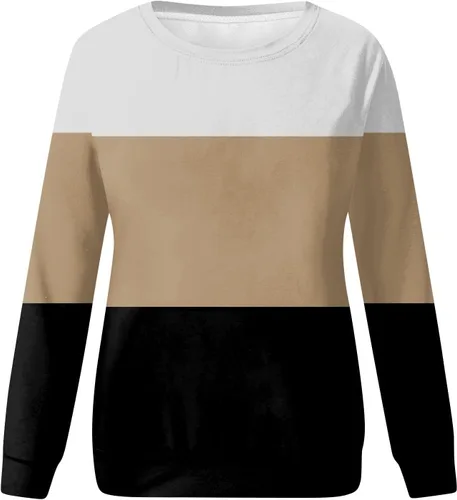 Vista 3 de Sudaderas para mujer, con bloques de color, cuello redondo, para entrenamiento, casual, manga larga, ropa de otoño 2023