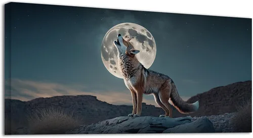 Vista 8 de YONICA Lienzo decorativo para pared, diseño de lobos corriendo en la nieve, mirando a lo lejos, alta definición, giclée, listo para colgar, adecuado