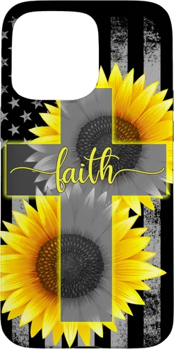 Vista 31 de Faith Jesus Cross Sunflower American Flag Patriotic Black Case for iPhone 17
