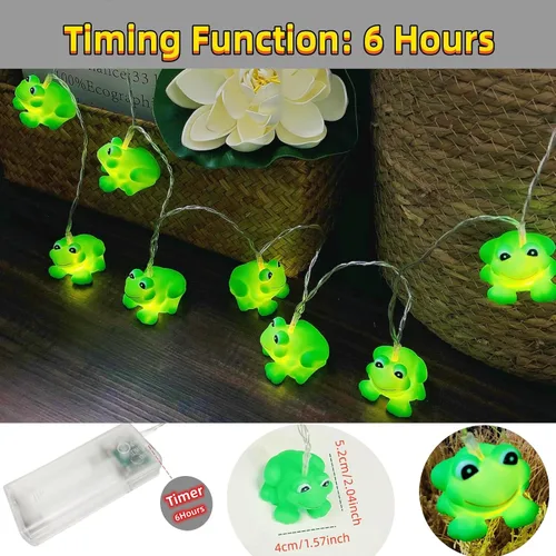 Vista 2 de Linda tira de luces de rana a pilas con función de temporizador, luz nocturna de rana para dormitorio de niños, Navidad, Halloween, cadena