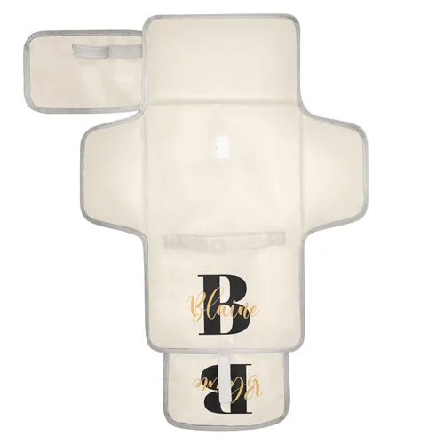 Vista 7 de Cambiador de pañales de bebé beige para niños pequeños, tapete portátil para cambiar pañales con bolsillo de almacenamiento para viajes, aparador