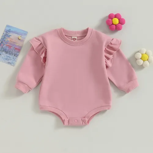 Vista 2 de fhutpw Sudadera de gran tamaño para bebé recién nacida, con volantes, manga larga, cuello redondo, suéter, ropa de otoño