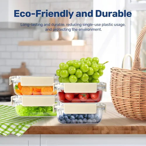 Vista 5 de YSSOA Recipiente de almacenamiento de alimentos para todas las temperaturas, recipientes de vidrio para preparación de comidas con tapas, sin BPA