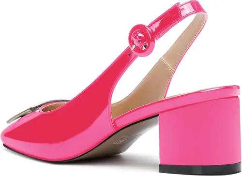 Vista 7 de WAYDERNS Zapatos de tacón bajo grueso de 2 pulgadas con hebilla rectangular de metal dorado para mujer, Oro