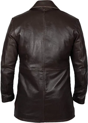 Vista 3 de Tom Bane Dark Rises Knight Shearling Genuine Leather Coat-Long Shearling Trench Coat