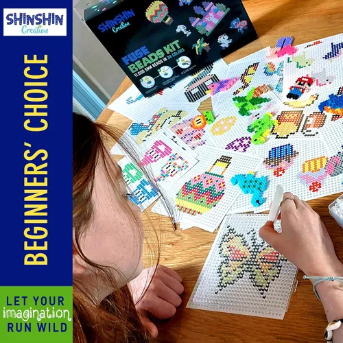 Vista 5 de Kit XL de cuentas de fusible, cuentas de fusión para manualidades infantiles Kit de planchado para niños - Cuentas de fusible, compatibles