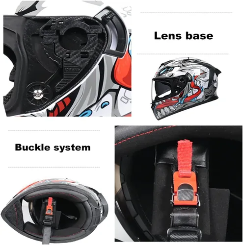 Vista 6 de Cascos de motocicleta de cara completa, casco de motocicleta aprobado por ECE/DOT con viseras dobles, casco de motocicleta de cara completa para J